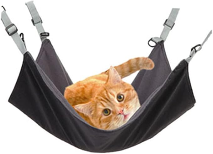 POPETPOP Cat Hammock Fleece Cat Furniture Black Space-Saving Easy Clean Kitten Swing Bed