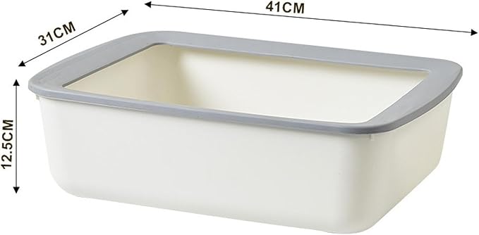 Open Top Pet Litter Tray, Easy Clean Cat Litter Box with Splash Guard, 16.14x12.20x4.92 Inch Indoor Cat Sand Box Toilet Basin- White