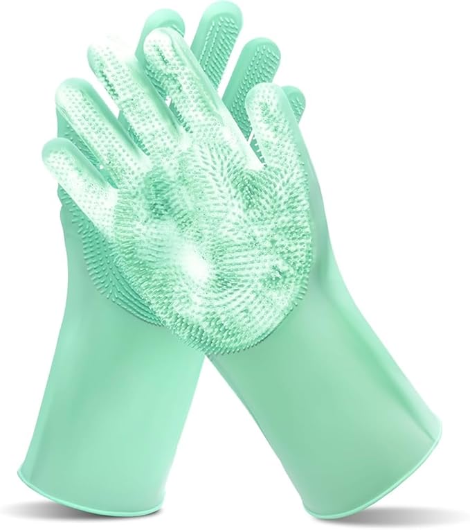 PETLUXE, Pet Grooming Gloves for Dogs & Cats, Silicone Deshedding Brush, Gentle Fur Remover, Bathing & Massage Gloves. 3 Colors Variation (Green)