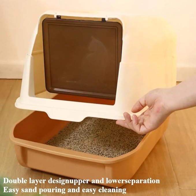 Fully Enclosed Cat Litter Box with Lid - Splash-Proof and Leak-Proof, High Edges, Odorless Design, Easy Installation and Cleaning, 20.5" L X 14.2" W X 13.4" H (Gray)