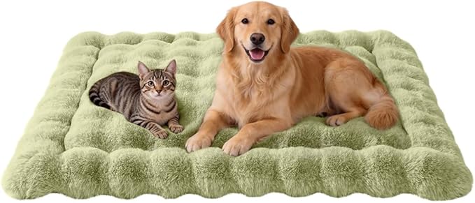SOMAHE Large Dog Bed Mat, Extra Large Plush Faux Fur Washable Pet Bed for Large Dogs, Non-Slip Fluffy Dog Mat – Machine Washable XL Dog Sleeping Pad for Large Breeds, 35 x 27 Inch Green