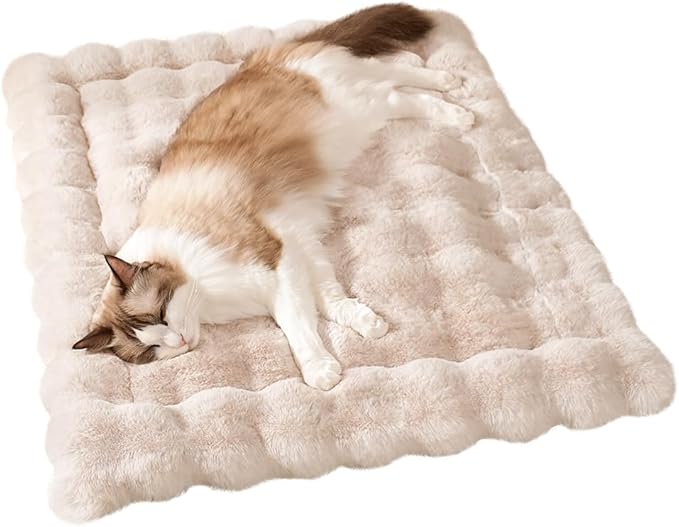 SOMAHE Cat Bed Mat, Soft Plush Faux Fur Kneading Pet Bed, Machine Washable Cat Sleeping Pad for Indoor Cats & Kittens, Non-Slip Fluffy Cat Rug for Couch Sofa Floor, 23x15 Inch White