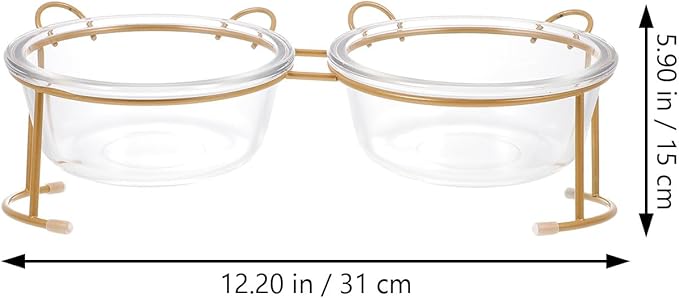 Glass Cat Bowl and Dog Bowl with Bright Gold Iron Stand for Home Feeding and Watering Supplies