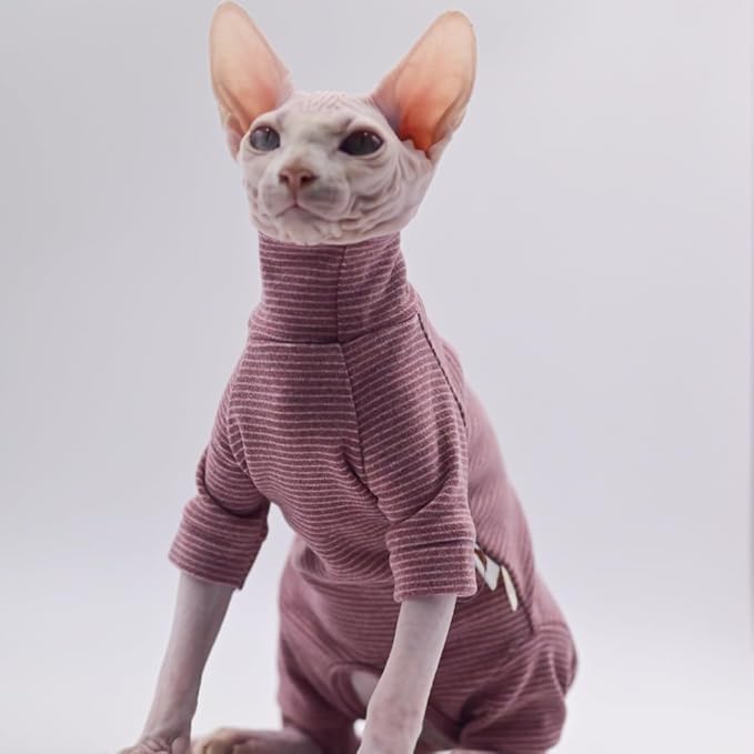 Hairless Cat Clothes, Warm and Soft, Autumn and Winter, Four-Legged Hoodie for Sphynx Cats,Devon Rex Cats, Cornish Cats (Purple, Small)