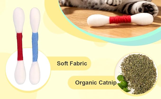 6 Pk Giant Q Tip Cats Toy for Boredom Durable Dental Teething Ropes, Big Interactive Felt Kitty Kicker Play, Play Anxiety Digestive Aid Lover Gift