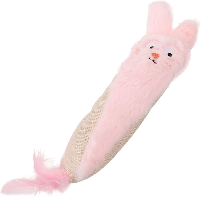 Abaodam Plush Catnip for Cats with Crinkle Paper, Pink Rabbit Shape, Soft Chewing and Teething for Indoor Kittens and Small Cats