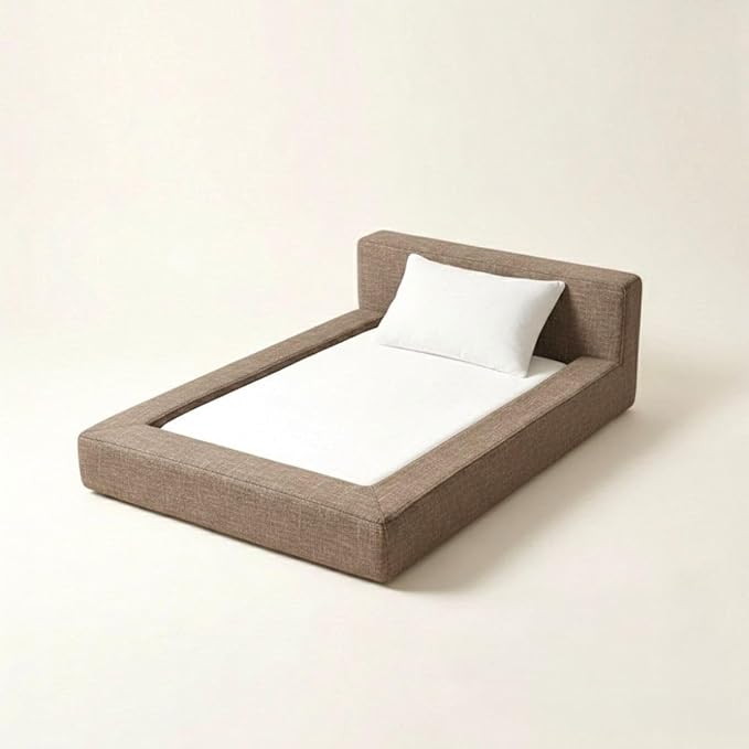 Mini Cloud Bed - Removable and Washable Covers - Toddler Baby Pet Dog Cat Nursery - Upholstered Minimalist Modern Luxury (Waterproof Taupe Linen, Small)