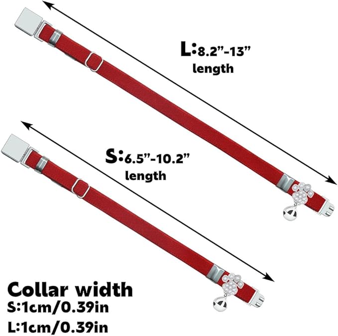 Personalized Safety Elastic Cat Collars with Bell,Laser Customized Stretch Kitten Collars for Girls Boys Cats-Red