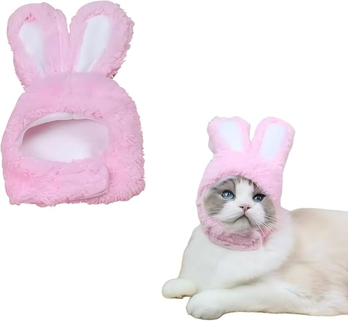 Rabbit Ears Hat for Cats & Small Dogs - Adjustable Plush Bunny Costume Headband for Easter, Halloween & Pet Party Dress Up (Pink)