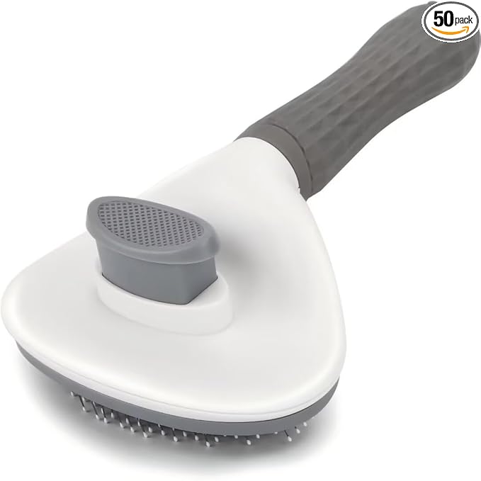 Pet Hair Removal Brush for Dog Cat Grooming Tool, Self Cleaning Slicker Hair Massage Comb Loose Undercoat Removes Tangles Fur Hair Slicker Brush for Puppy Kitten Bunny Massage-Pet Supplies (Gray)
