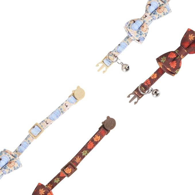 Fall Cat Collar Thanksgiving Day Breakaway with Bow Tie and Bell Autumn Holiday for Kitty Adjustable Safety
