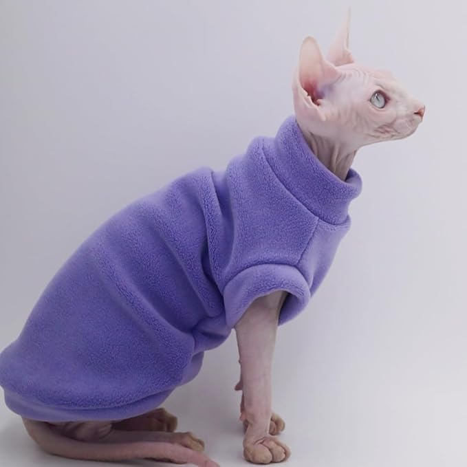 Hairless Cat Clothes Autumn/Winter Warm Fleece Super Soft Stretch Cat Clothes for Sphynx,Devon, Konis,Small Cats and Dogs (Purple, X-Large)