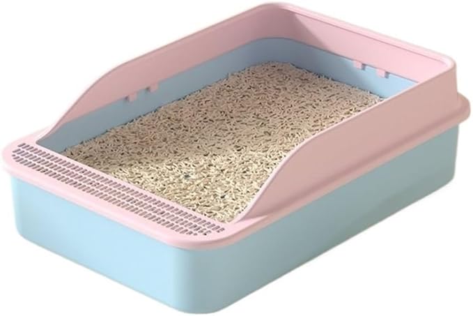 Pet Supplies, Open Top Cat Litter Box with High Sides & Detachable Basin, Includes Shovel(Pink)