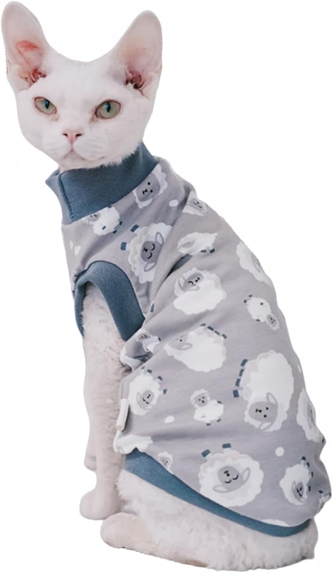 Sphynx Hairless Cat Summer Cotton T-Shirts Cat Vest Pet Clothes, Round Collar Vest Kitten Shirts Sleeveless, Cats & Small Dogs Apparel (Sheep, S (3.3-5 lbs))