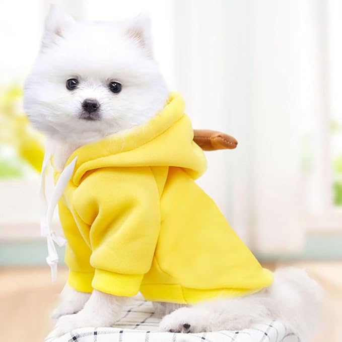 Pet Clothing Dog Transformation Frog Hoodie Autumn and Winter Warm Small Large Dog Method Dou Cat Bullfighting Clothes (Yellow Banana,XS)