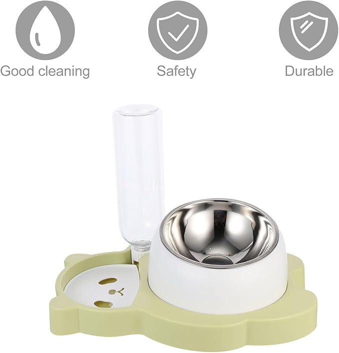 Kisangel Pet Cage Food Dispenser and Multi-Function Cat Food Bowl with Stainless Steel Non-Slip Base, Fresh Green, Suitable for Cats and Dogs Feeding and Watering