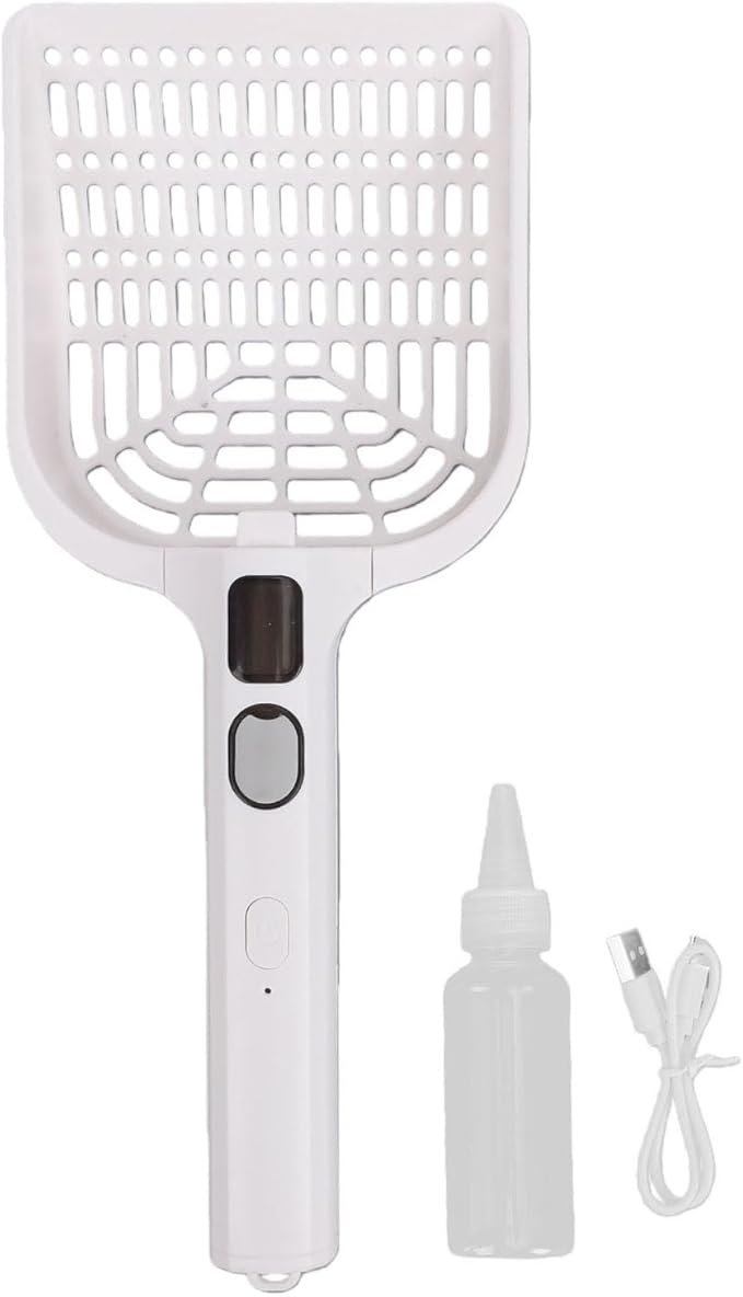 Cat Litter Scoop, Rechargeable Portable Litter Shovel Plastic Large Cat Poop Sifter with Spray Mist for Pet Cleaning