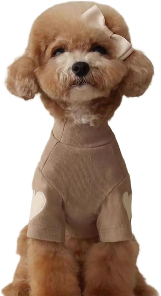 Small Dog Sweaters for Dogs Girls Boys, Heart Love Pattern Puppy Clothes, Puppy Pullover Outfit (Brown, Medium)