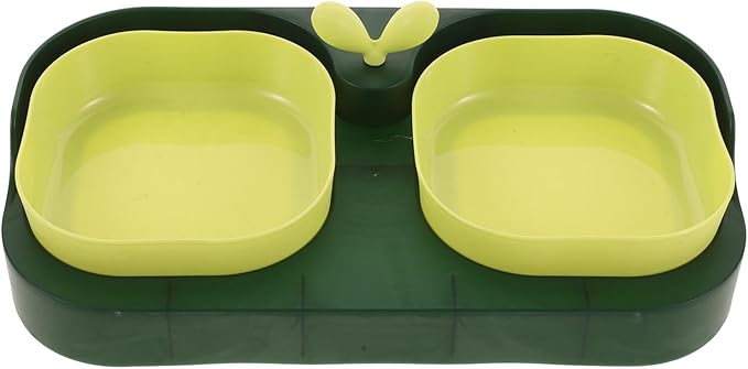 PRETYZOOM Plastic Cat and Dog Bowl Set with Stand, Indoor Pet Feeding and Watering Dish, Non-Slip Puppy Feeder, Dark Green Dual Bowls for Cats and Small Dogs