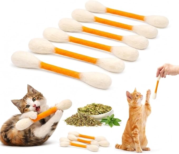 Cotton Swab Cat Toys with Catnip, 6 Pack Catnip Toys for Indoor Cats, Giant Kitty Kicker Plush Chew Sticks, Durable Felt Interactive Cat Toys for Kittens and Adult Cats (Orange)