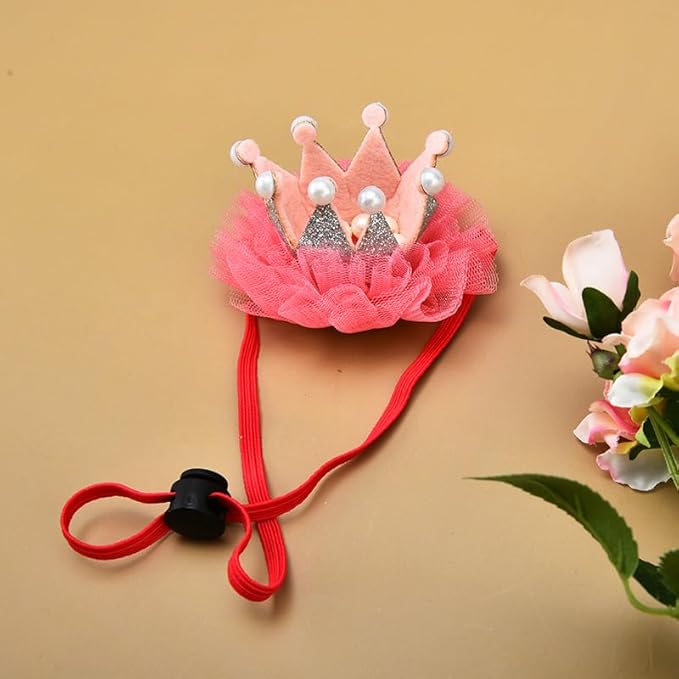 Glitter Pet Birthday Hat for Dog Cat with Pearls, Adjustable Pet Hat for Dog Cat for Birthday Party Decorations for Pet Dogs Cats Bday Hat with Lace Hair Accessories for Pet Dog Cat Puppy Hat