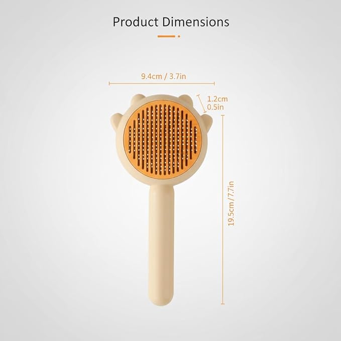 Cute Cat Ear Pet Brush – Self Cleaning Grooming Tool for Cats & Dogs – Light Yellow