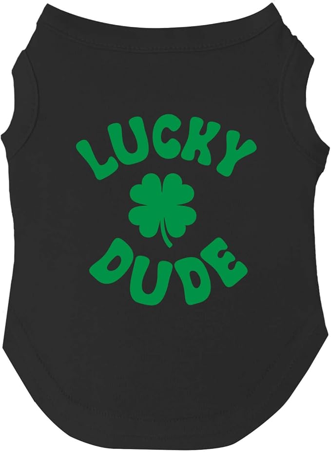 Lucky Dude Dog Tee Shirt | Sleeveless Breeds | St. Patrick's Day | Lucky | Shamrock | Irish Holiday |Black, Large 1207