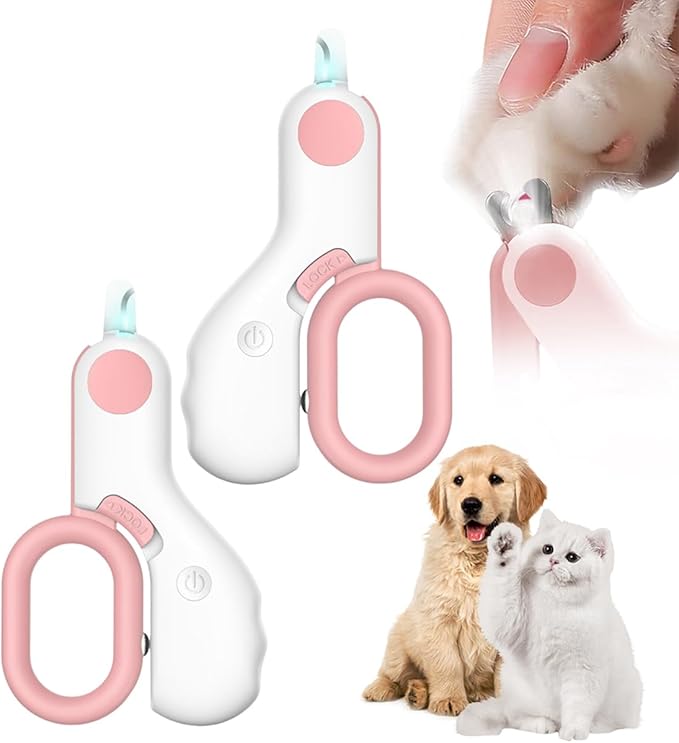 Pet Nail Clippers,2026 New Cat Nail Clipper with LED Light,Professional Claw Trimmer,Easy and Pain-Free Grooming Tool for Tiny Kitten Bunny Rabbit Bird Guinea Pigs Ferret Hamsters (Pink/2pcs)