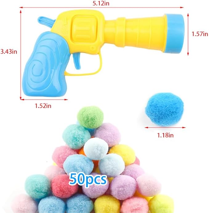 Cat Ball Toy Launcher Gun, 50 Plush Balls and 1 Plastic Gun, Fun Interactive Cat Toys
