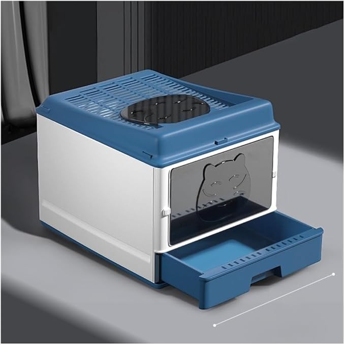 Pet Supplies, Semi-Enclosed Plastic Cat Litter Box with Scoop (Blue)