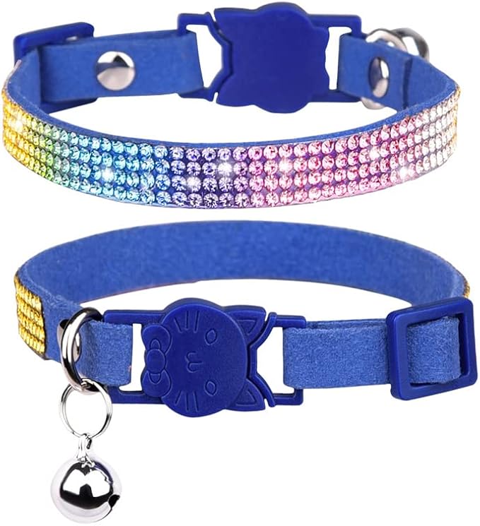 CHUKCHI Cat Collar Breakaway Bling Diamond Rhinestone with Bell Adjustable for Cats and Kitten Girl boy (Blue)