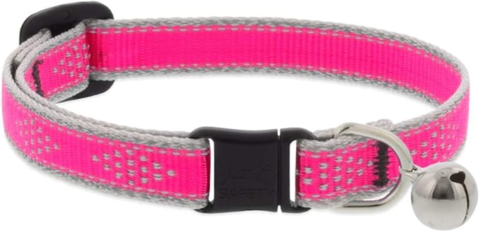 Lupine Reflective Cat Safety Collar with Bell 1/2" Wide Pink Diamond Adjusts 8" to 12"