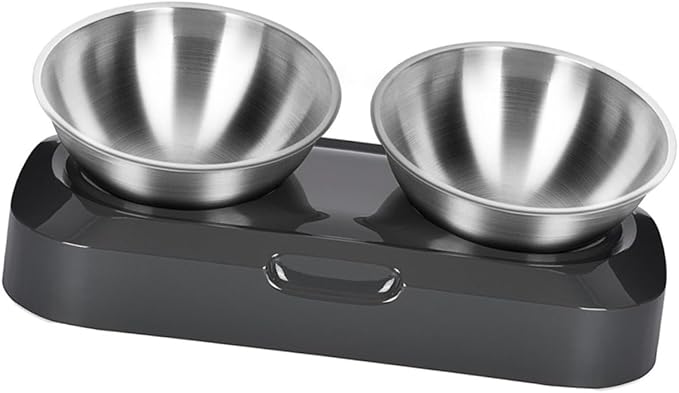 Adjustable Stainless Steel Slant Double Pet Bowl Set, Raised Cat Feeding and Watering Bowls for Kittens and Cats