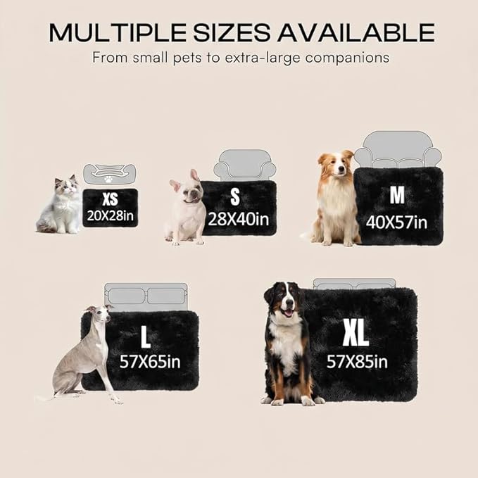 Fluffy Long Faux Fur Throw Blankets for Couch Black Calming Pet Blanket for Small Dogs Puppy Warm Sofa Bed Winter Covers(Black,XS-28x20in)