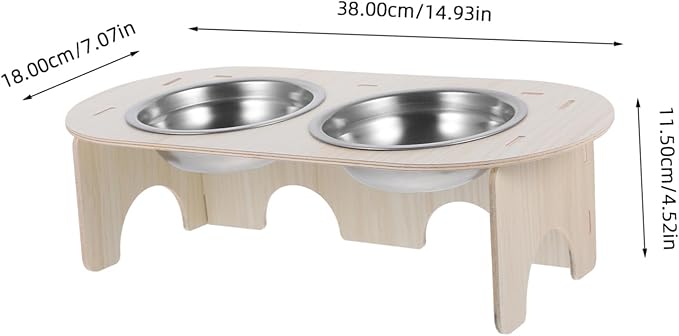 1set Elevated Bowls Stable Base Wood Stainless Steel Raised Feeder for Cats and Dogs Spill Design for Easy Feeding and Watering