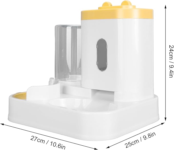 2 in 1 Automatic Cat Feeder and Water Dispenser, Large Capacity Self Feeding Dog Food Dispenser Gravity Food Bowl with 1l Water Tank for Multiple Pets (Yellow)