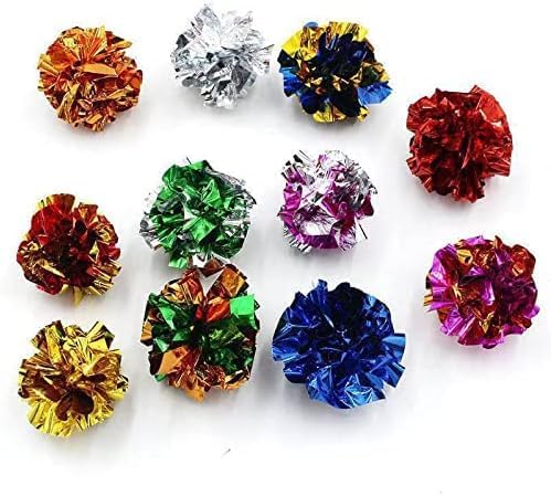 ISMARTEN 10 Packs Crinkle Balls Cat Toys for Indoor Cats, Lightweight Shiny Crinkle Paper Ball for Kitten (Random Color) (3.94 in)