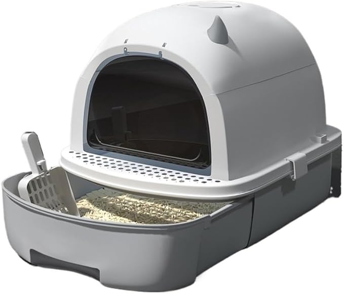 Pet Supplies, Enclosed Cat Litter Box with Scoop,Top Entry, Anti-Splash & Easy Clean(Gray)