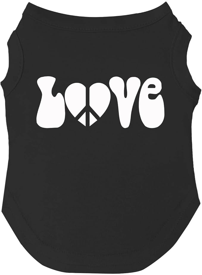 Love with Peace Symbol Heart Dog Tee Shirt | Sleeveless | Sizes for Puppies, Toys and Large Breeds (Black, 6X-Large 1039)