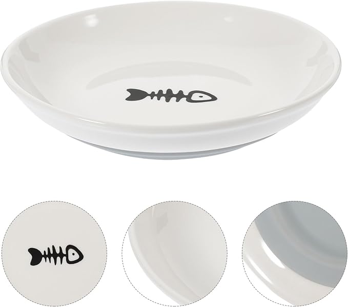 Luxshiny 3pcs Small Shallow Ceramic Cat Food Bowls with Wide Round Design and Non-Slip Silicone Bottom for Kitten Feeding and Watering