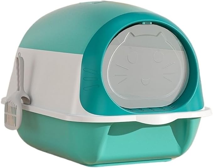Pet Supplies, Hooded Cat Litter Box with Scoop, Large Enclosed Kitty Pan(Blue)
