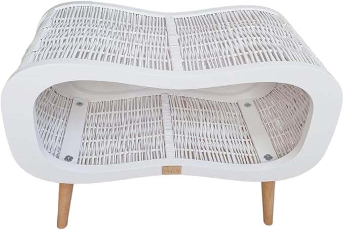 Wiklibox Wicker Cat Bed with Mattress - Infinity on Legs Design - Comfortable & Cozy Natural Bed for Cats - Indoor Kitten House with Thick & Durable Plywood - Handcrafted 100% Polish Pet Furniture