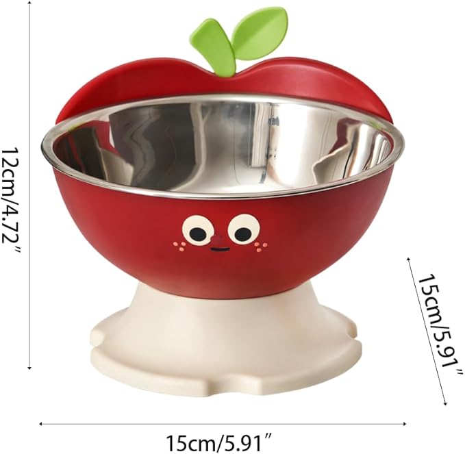 Elevated Cat Dog Bowl Apple Shape, Non Slip Pet Feeder with Stainless Steel Inner, Anti Vomiting Neck Protection for Small Medium Pets