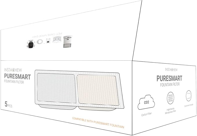 INSTACHEW Replacement filter Pack of 5 for Cats and Dogs, Compatible with Purrflow Pet Water Fountain and Puresmart Cat Fountain