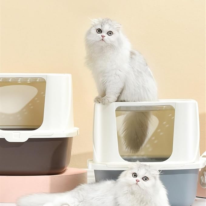Pet Supplies, Cat Litter Box with Scoop,Enclosed Design for Large Cats, Easy Clean(Gray)