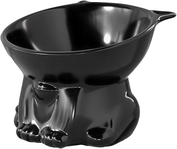 Elevated Cat Food Bowl, Raised and Tilted Water Bowl, Anti Vomiting and Protect Pets' Spines Dishes for Small Dog, Fat Faced Cat, Kitten (Black)