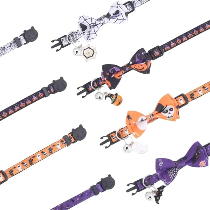 Halloween Cat Collar Breakaway with Cute Bow Tie and Bell, Safety,4 pcs