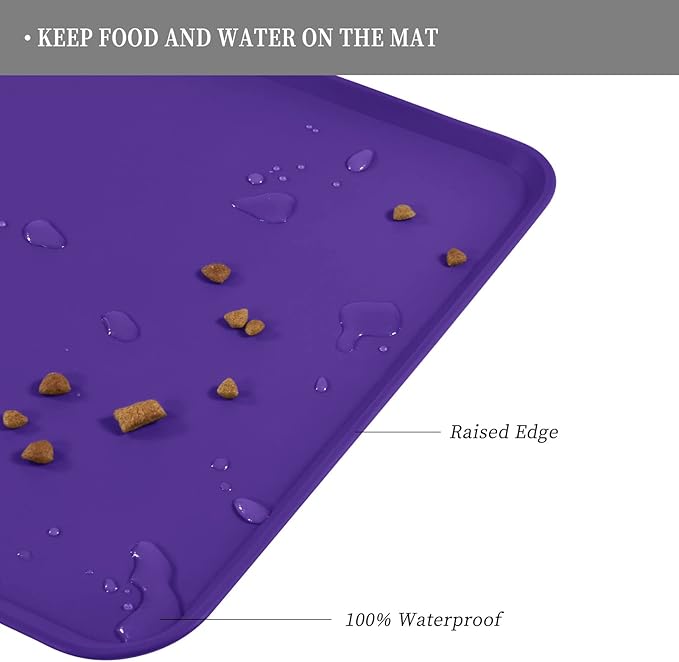 Reopet Waterproof Pet Feeding Mat, Non-Slip Silicone Placemats for Dog Cat Food and Water Bowl, High Raised Edges to Prevent Spills and Protect Floors