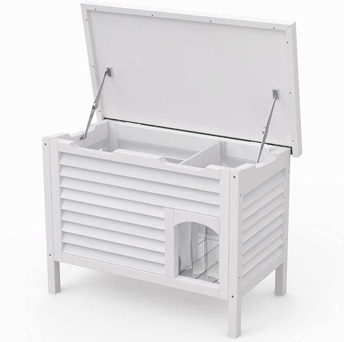 GDLF Outdoor Cat House Solid Wood Feral Cat Shelter with Waterproof Roof & Special Full Ventilation Design Keeps Multiple Felines Cool for Hot Summers 31.9" Lx18.9 Wx23.6 H
