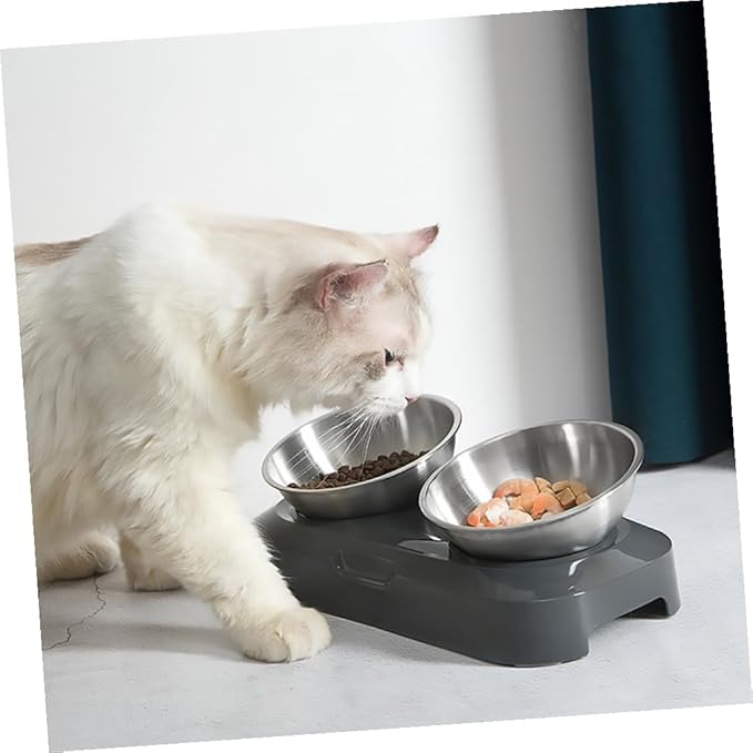 ERINGOGO Adjustable Stainless Steel Cat Food Bowl Set, Slant Raised Pet Feeder with Tilted Dual Bowls for Feeding and Watering, Suitable for Indoor Cats and Small Pets